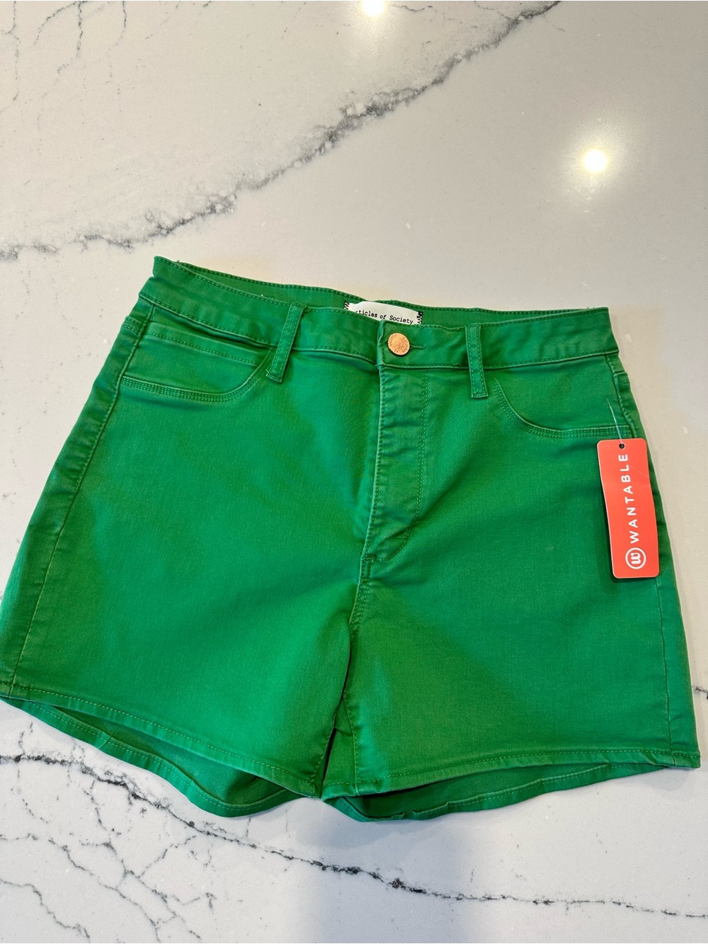 Articles Of Society Kelly Green High-Rise Denim Shorts